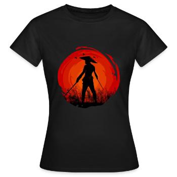 Samurai Ninja Asia Manga Anime Sun - Women's T-Shirt - black - Front - AI Model Female 172 dark (172cm)