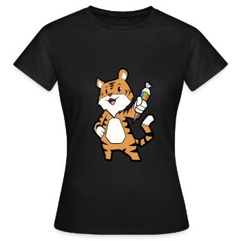 Tiger mit Zuckertüte Schulanfang Einschulung lesen - Frauen T-Shirt - Schwarz - Vorne - AI Model Female 172 dark (172cm)
