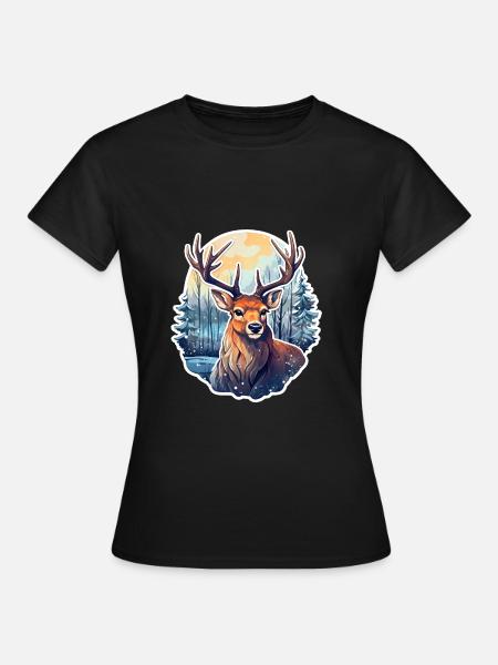 Hirsch in Winterlandschaft - Frauen T-Shirt - Schwarz