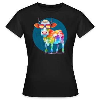 Vache fraîche colorée avec des lunettes de soleil - T-shirt Femme - noir - Devant - AI Model Female 172 dark (172cm)