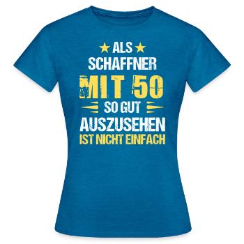 At 50 handsome conductor - Women's T-Shirt - antique blue sapphire heather - Front - AI Model Female 172 dark (172cm)