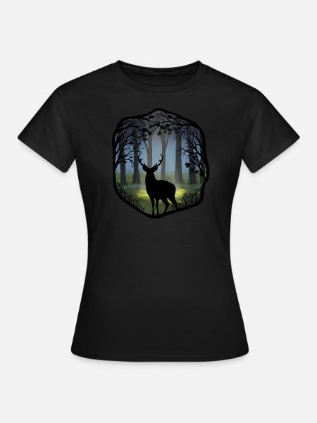 Hirsche im Wald - Frauen T-Shirt - Schwarz