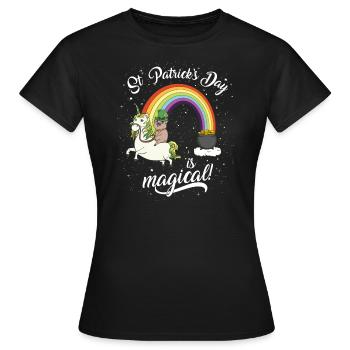St. Patrick's Day Mops reitet Einhorn Irisch Kind - T-shirt Femme - noir - Devant - AI Model Female 172 dark (172cm)