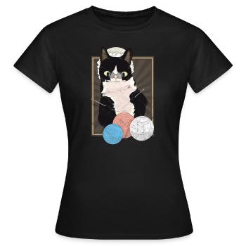 Rente Katze Stricken Geschenk Shirt - Frauen T-Shirt - Schwarz - Vorne - AI Model Female 172 dark (172cm)