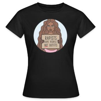 Rapist People Feminist Women's Movement Tshirt - Women's T-Shirt - black - Front - AI Model Female 172 dark (172cm)