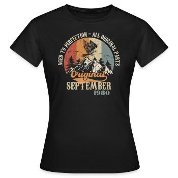Geboren september 1980 geboortedag september 1980 - Vrouwen T-shirt - zwart - Voor - AI Model Female 172 dark (172cm)