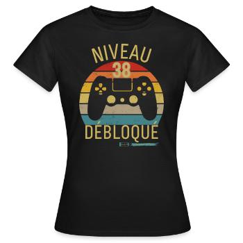 Niveau 38 Débloqué - T-shirt Femme - noir - Devant - AI Model Female 172 dark (172cm)