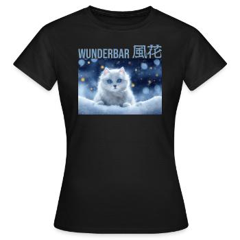 Super cute white cat in the snow - Women's T-Shirt - black - Front - AI Model Female 172 dark (172cm)