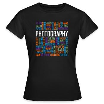 Photography Words - Women's T-Shirt - black - Front - AI Model Female 172 dark (172cm)