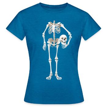 Skelett Kostüm lustig Halloween Karneval kopflos - Frauen T-Shirt - Antikblaues Saphir meliert - Vorne - AI Model Female 172 dark (172cm)