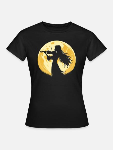 Geige Vollmond - Frauen T-Shirt - Schwarz