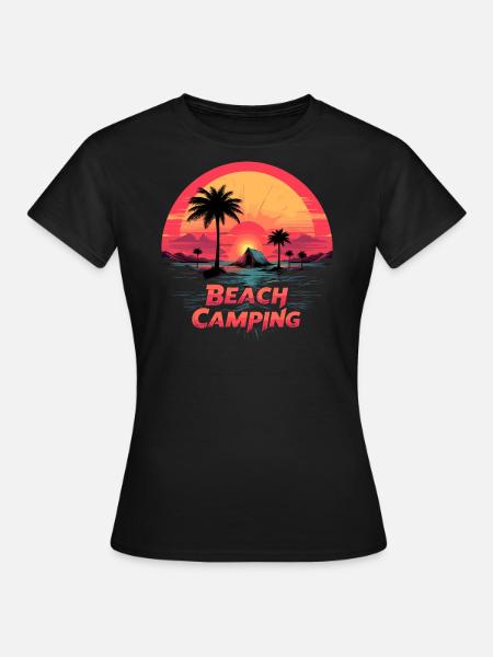 Strand Camping Tropischer Sonnenuntergang - Frauen T-Shirt - Schwarz
