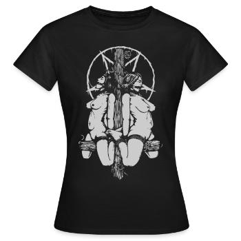 666 Satanic Pentagram Trapped Lying - Women's T-Shirt - black - Front - AI Model Female 172 dark (172cm)