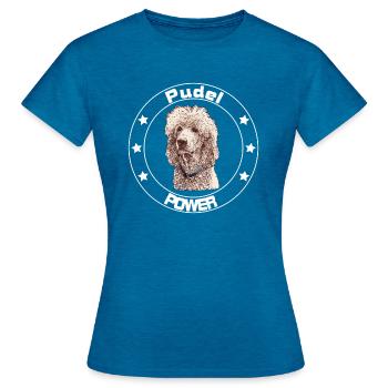 Pudel Power - Pudel-Design im Vintagelook - Frauen T-Shirt - Antikblaues Saphir meliert - Vorne - AI Model Female 172 dark (172cm)