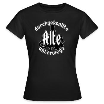 crazy old woman on the road - Women's T-Shirt - black - Front - AI Model Female 172 dark (172cm)