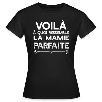 "mamie parfaite" t-shirt humour grand-mère - T-shirt Femme - noir - Devant - AI Model Female 172 dark (172cm)