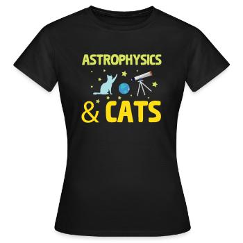 Astrophysics & Cats Teleskop Astronauten Asteroid - Frauen T-Shirt - Schwarz - Vorne - AI Model Female 172 dark (172cm)