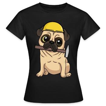 Baustelle Tiefbau Mops Handwerker bauen Hammer Job - Frauen T-Shirt - Schwarz - Vorne - AI Model Female 172 dark (172cm)