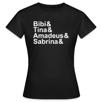 Bibi&Tina&Amadeus&Sabrina&DEIN NAME weiß - Frauen T-Shirt - Schwarz - Vorne - AI Model Female 172 dark (172cm)