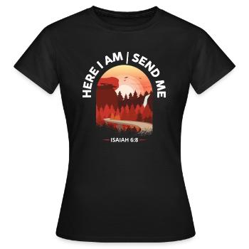 Hier bin ich Schick mir Bibelverse - Frauen T-Shirt - Schwarz - Vorne - AI Model Female 172 dark (172cm)