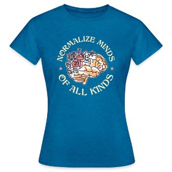 Esprits de toutes sortes Neurodiversité - T-shirt Femme - bleu saphir antique chiné - Devant - AI Model Female 172 dark (172cm)