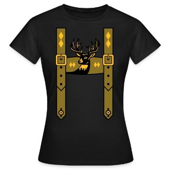 Lederhose Bayern Wiesn Hirschgeweih - Frauen T-Shirt - Schwarz - Vorne - AI Model Female 172 dark (172cm)