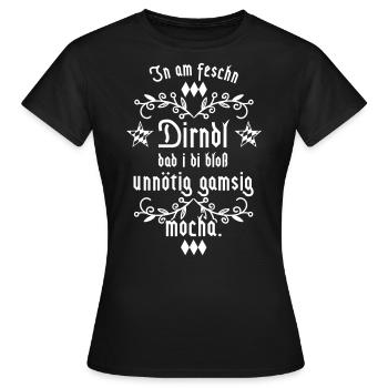 In am Dirndl dad i di gamsig mocha - Farbwechsel - Frauen T-Shirt - Schwarz - Vorne - AI Model Female 172 dark (172cm)
