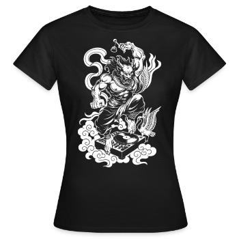 Tattoo Shirt: Dämon am Plattenspieler für Open-Air - Frauen T-Shirt - Schwarz - Vorne - AI Model Female 172 dark (172cm)