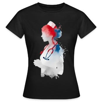 Infirmière Aquarelle Stéthoscope Infirmière - T-shirt Femme - noir - Devant - AI Model Female 172 dark (172cm)