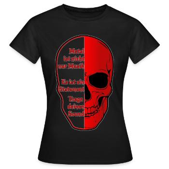 Halbskull Metal-Statement Rot Schwarz - Frauen T-Shirt - Schwarz - Vorne - AI Model Female 172 dark (172cm)