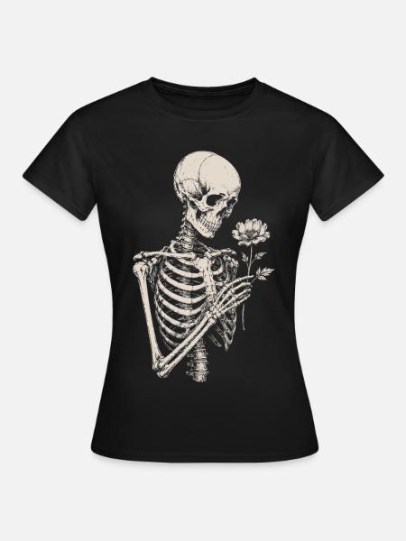 Memento-Skelettblume - Frauen T-Shirt - Schwarz