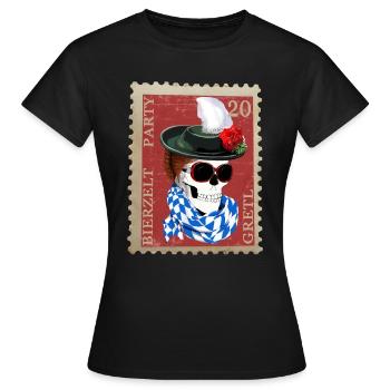 Briefmarke skull bierzelt party gretl - Frauen T-Shirt - Schwarz - Vorne - AI Model Female 172 dark (172cm)
