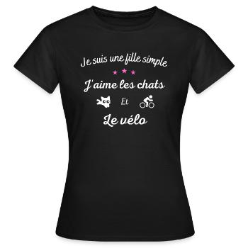Je suis une fille simple, les chats et le vélo - T-shirt Femme - noir - Devant - AI Model Female 172 dark (172cm)