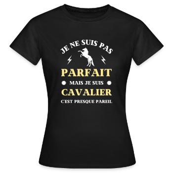 pas parfait cavalier humour cheval homme garçon - T-shirt Femme - noir - Devant - AI Model Female 172 dark (172cm)