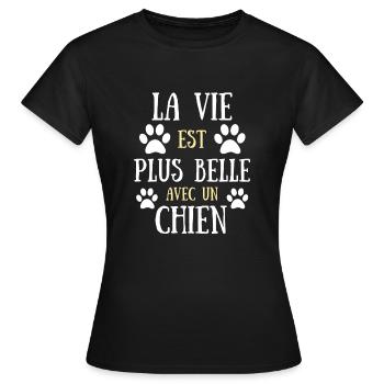Vie plus belle chien homme humour idée cadeau - T-shirt Femme - noir - Devant - AI Model Female 172 dark (172cm)