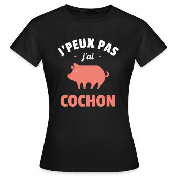 je peux pas j´ai cochon cadeau - T-shirt Femme - noir - Devant - AI Model Female 172 dark (172cm)