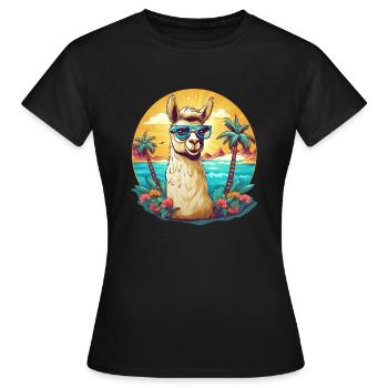 Cool Lama relaxt Strand - Frauen T-Shirt - Schwarz - Vorne - AI Model Female 172 dark (172cm)
