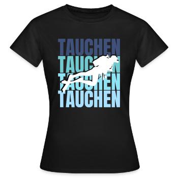 Diving Adventure: Exploring the Depths, Experiencing Freedom - Women's T-Shirt - black - Front - AI Model Female 172 dark (172cm)