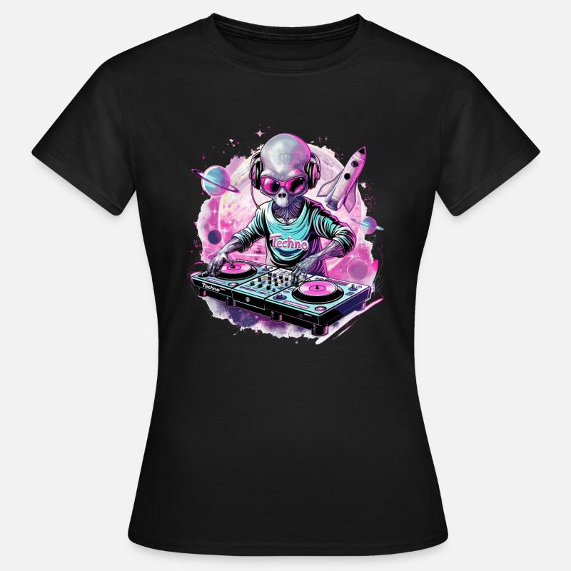 Techno DJ Alien Rave Dance Dancefloor - Frauen T-Shirt - Schwarz