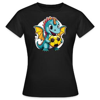 01 Baby Drache mit Fußball lustig Kinderbild - Frauen T-Shirt - Schwarz - Vorne - AI Model Female 172 dark (172cm)