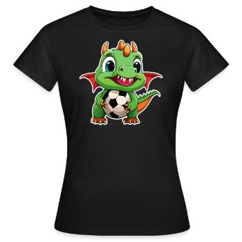 02 Baby Drache mit Fussball Kinderbild lustig - Frauen T-Shirt - Schwarz - Vorne - AI Model Female 172 dark (172cm)