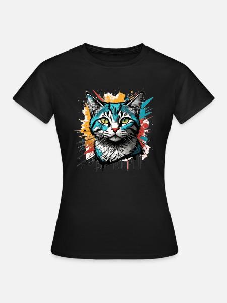Grafitti Katzenkopf - Frauen T-Shirt - Schwarz