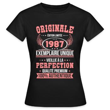 Anniversaire 35 ans - Originale - 1987 - T-shirt Femme - noir - Devant - AI Model Female 172 dark (172cm)