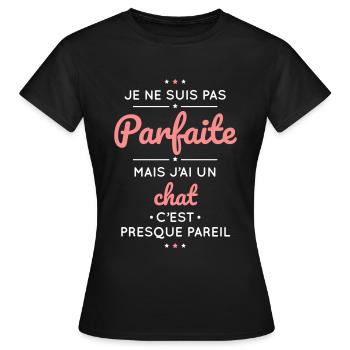 Je ne suis pas parfaite mais j'ai un chat - T-shirt Femme - noir - Devant - AI Model Female 172 dark (172cm)