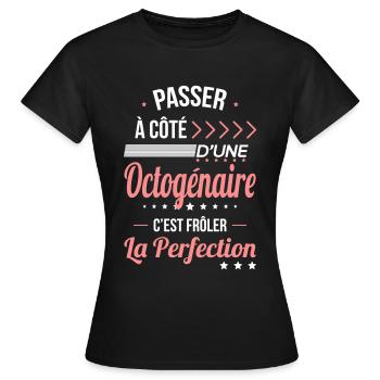 Anniversaire 80 ans - Octogénaire Perfection - T-shirt Femme - noir - Devant - AI Model Female 172 dark (172cm)