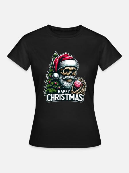 Weihnachtsmann Skull mit Christbaumkugel - Frauen T-Shirt - Schwarz