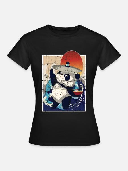 Asie Panda ours cadeau Kawaii Anime Ramen - T-shirt Femme - noir