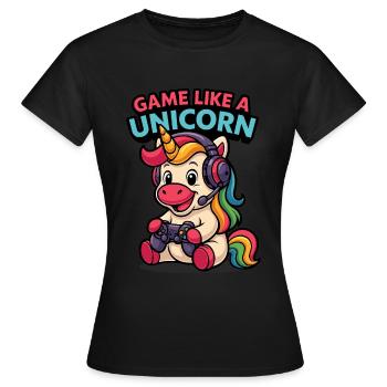 Gaming Einhorn mit Headset - Frauen T-Shirt - Schwarz - Vorne - AI Model Female 172 dark (172cm)