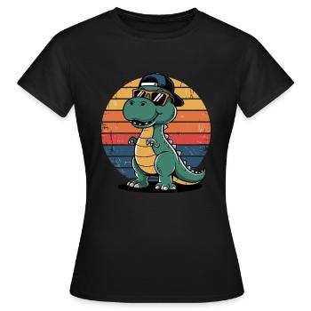 Cool dinosaure dinosaure style rétro rencontre la préhistoire - T-shirt Femme - noir - Devant - AI Model Female 172 dark (172cm)