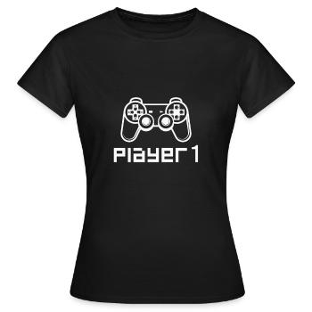 Contrôleur Gaming Player 1 PS - T-shirt Femme - noir - Devant - AI Model Female 172 dark (172cm)